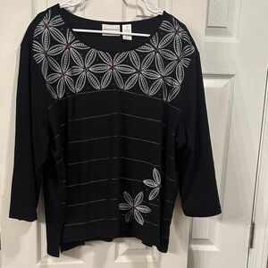 Alfred Dunner Black Embroidered Scoopneck Women's Top